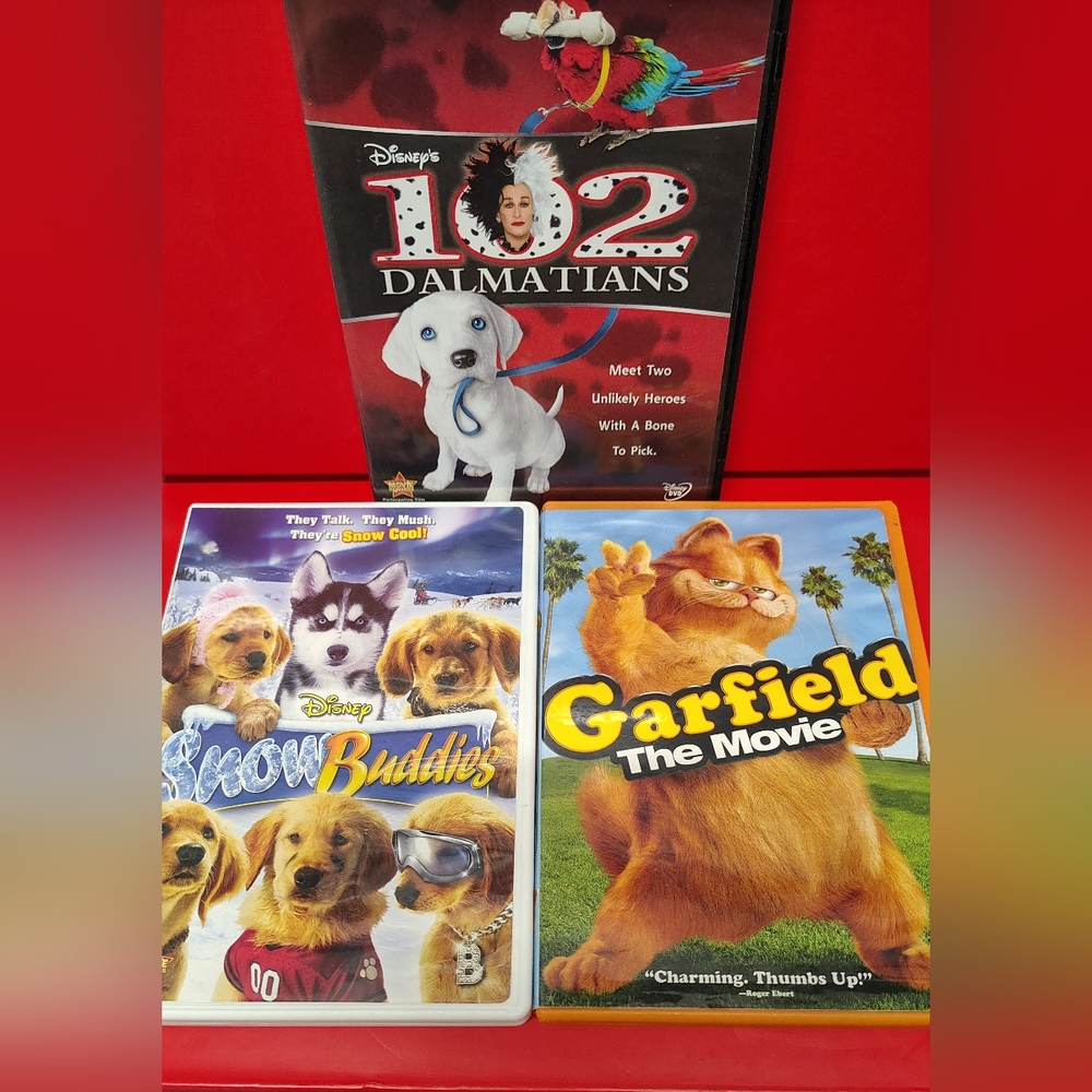 DVD 3: Garfield, 102 Dalmatians & Snow Buddies DVD Lot Of 3. EUC